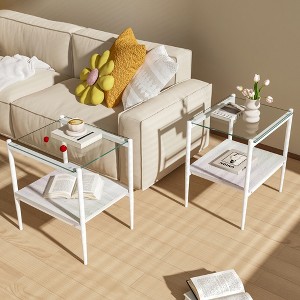 KTMBDW Set of 2 Rectangle Coffee Table with Shelf and Tempered Glass Tabletop, Modern Table for Living Room and Small Space, easy to assemble - 1 of 4