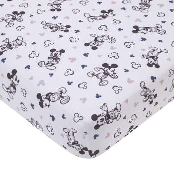 Disney Mickey Mouse Gray, Black, and White Super Soft Nursery Fitted Crib Sheet