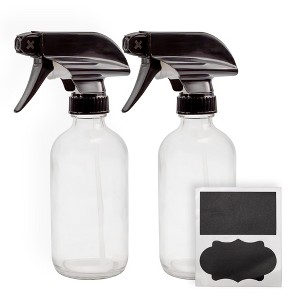 Cornucopia Brands 8oz Clear Glass Spray Bottles 2pk; Boston Round Bottles w/ 3-Setting Adjustable Black Heavy Duty Sprayers & Chalk Labels - 1 of 4