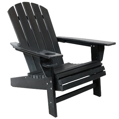 Sunnydaze All-Weather HDPE Outdoor Patio Adirondack Chair with Drink Holder - Black