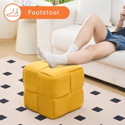 KTMBDW Square Ottoman Foot Stool, Corduroy Vanity Chair Bench with Padded Woven Footrest for Entryway, Living Room, Bedroom, Hallway