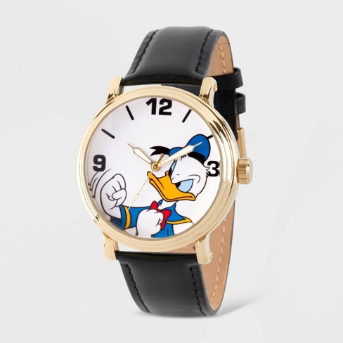 Men s Disney Donald Duck Vintage Leather Strap Watch Black Target