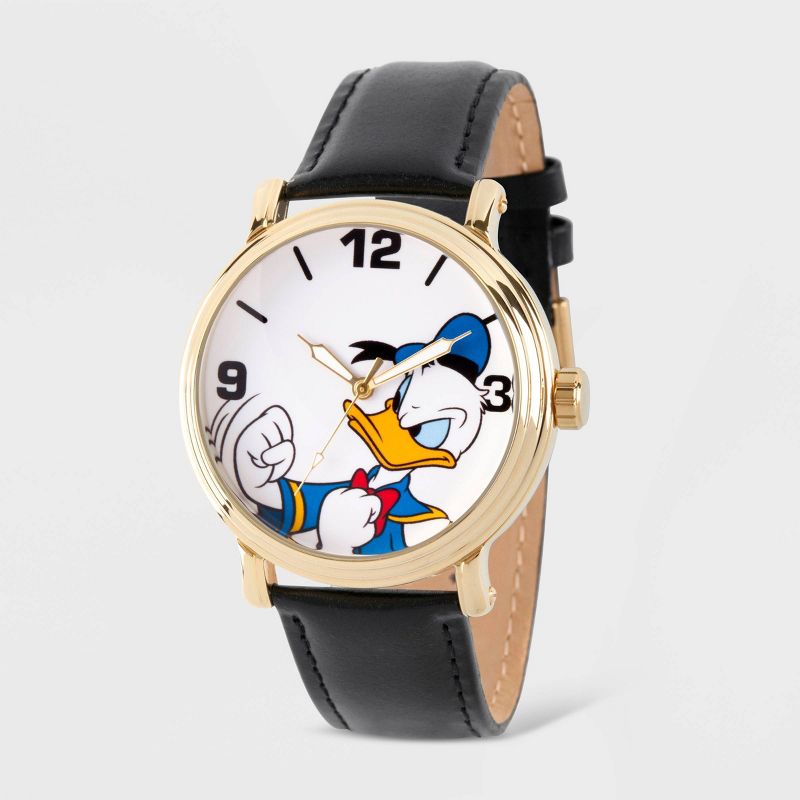 Men&#39;s Disney Donald Duck Vintage Leather Strap Watch - Black, 1 of 6