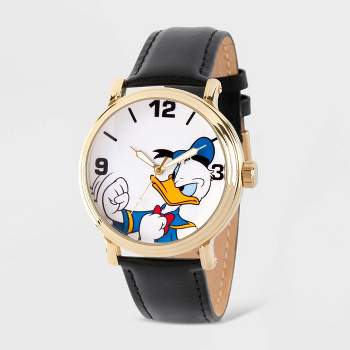 Men's Disney Donald Duck Vintage Leather Strap Watch - Black