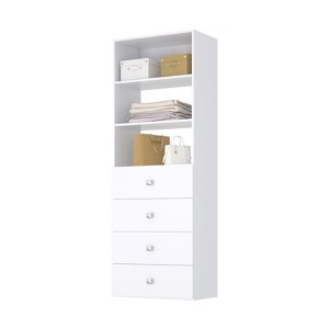 HOMLUX 19.5"/25.5"/31.5"W 4-Flat Drawer Dresser Organizer Closet Storage with Shelves Tower Unit,White - 1 of 4