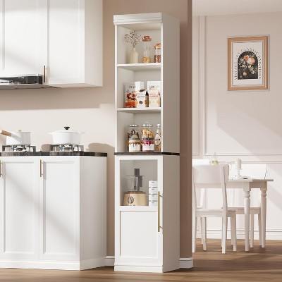 Nasitip 70"Tall Narrow Cabinet with Glass Door, Freestanding Storage Cabinets for Small Spaces, Bathroom, Laundry Room, Living Room, Kitchen