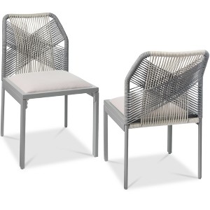 Best Choice Products Set of 2 Indoor/Outdoor Aluminum Woven Side Dining Chairs w/ All-Weather Rope - 1 of 4