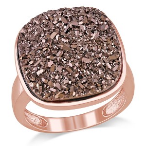 EVERLY JEWELRY | Rose Plated Sterling Silver w/ 3-1/2 CT TGW 15.5mm Cushion Coffee Color Druzy Gemstone Fashion Ring - 1 of 4