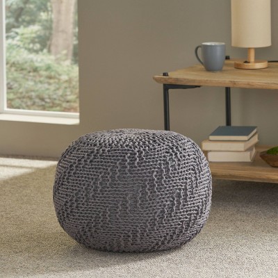 Barwick Modern Knitted Cotton Round Pouf Dark Gray - Christopher Knight Home: Comfortable Footrest, Indoor Use