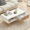 OUTSUPPLY Modern Rectangle Coffee Table with Sliding Drawer, Solid Wood Legs - 4 of 4