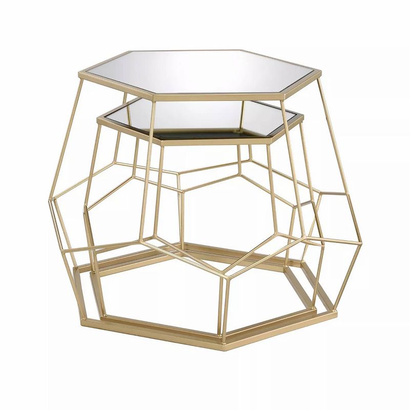 2pc Gandry Mirrored Geometric Nesting Tables Gold - miBasics, 4 of 5
