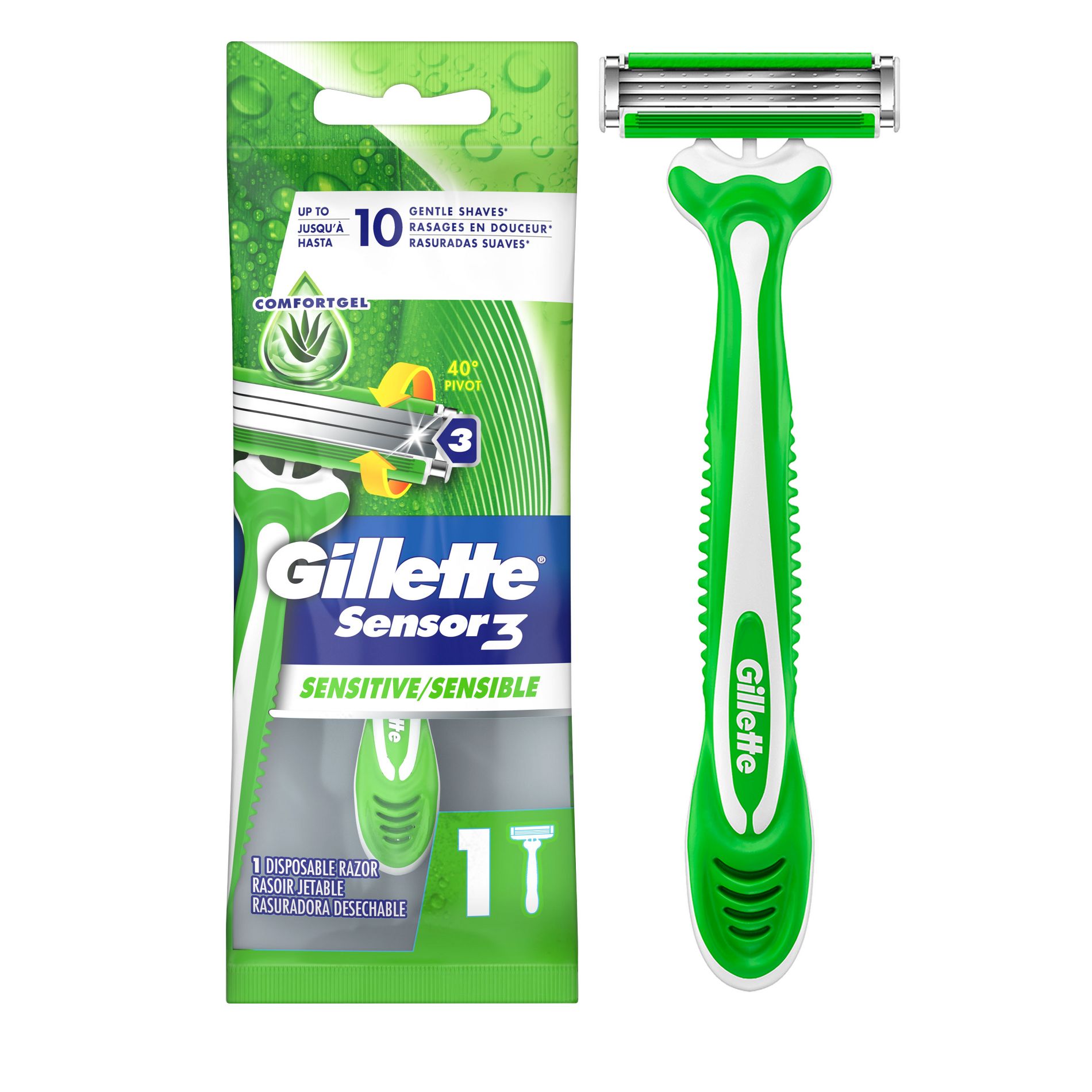 Gillette Sensor Sensitive Men 3 Blades Disposable Razor - Trial Size