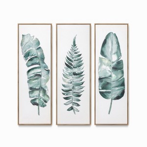 (Set of 3) 12" x 36" Tropical Palm Leaves Hand Embellished Parchment Textured Framed Canvas Set - Tyler & Finn - 1 of 4