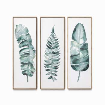 (Set of 3) 12" x 36" Tropical Palm Leaves Hand Embellished Parchment Textured Framed Canvas Set - Tyler & Finn