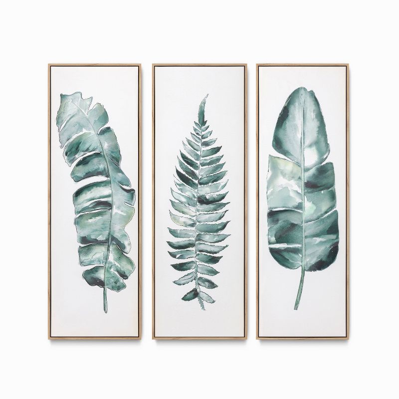 (Set of 3) 12&#34; x 36&#34; Tropical Palm Leaves Hand Embellished Parchment Textured Framed Canvas Set - Tyler &#38; Finn, 1 of 17