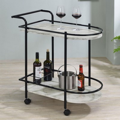 NicBex Mobile Kitchen Island Cart Morden 29" Kitchen Carts on Wheels with Storage, 2 Tier Bar Cart with 3 Loops for Kitchen, Black
