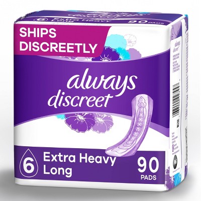 Always Discreet Incontinence and Postpartum Incontinence Pads for Women - Extra Heavy Absorbency - Long Length - 90ct