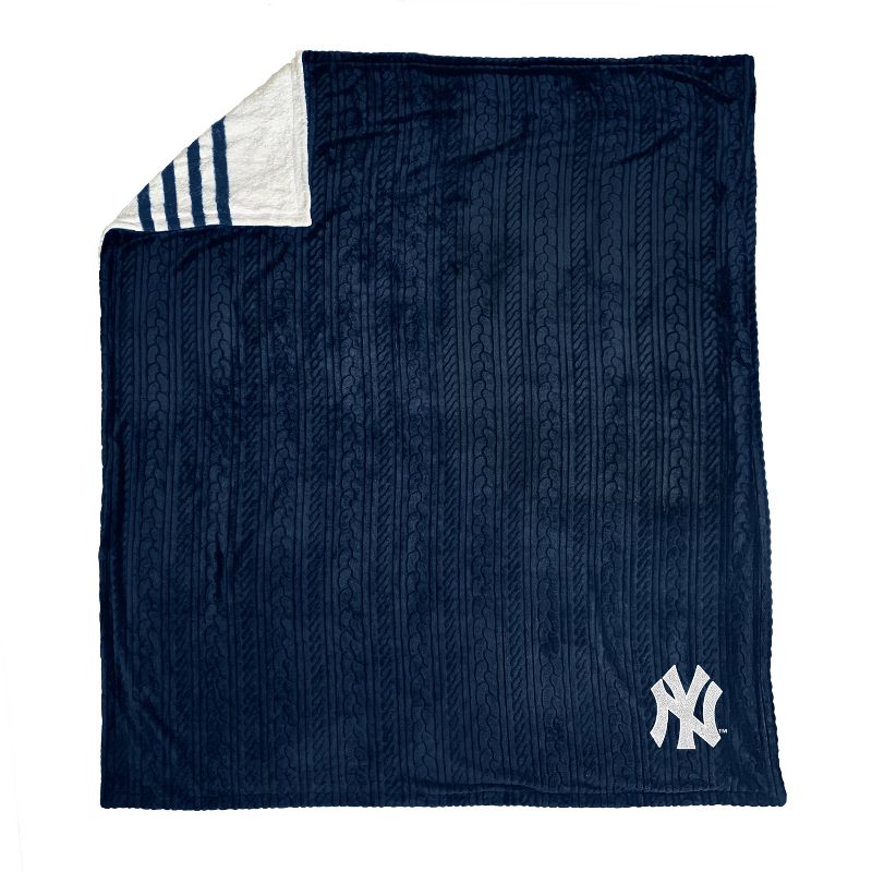 MLB New York Yankees Knit Embossed Faux Shearling Stripe Throw Blanket, 2 of 3