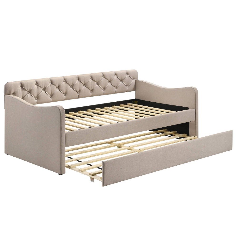 Photos - Bed Twin Alisa Upholstered Daybed with Trundle Ivory - HOMES: Inside + Out