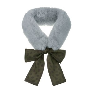 Allegra K Women's Cold Weather Leopard Ribbons Winter Warmer Faux Fur Collar Plush Neck Scarves - 1 of 4