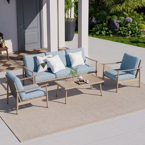 HAPPATIO Patio Outdoor Furniture Set,4 Piece Aluminum Patio Conversation Set with Coffee Table, Armchairs and 3-Seat Sofa for Backyard Deck Poolside - 1 of 4