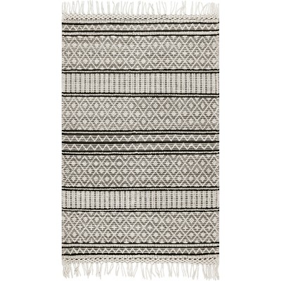 Ivory Flat Woven Wool Blend Rectangular Area Rug, 5' x 8'