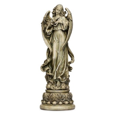 Tall Gray Resin Angel with Dove Garden Statue