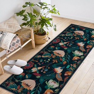 Boho Bird Area Rug Washable Floral Bedroom Low-Pile Soft Playroom Carpet, Jungle Pattern Vintage Indoor Floor Rug for Living Room Nursery Farmhouse - 1 of 4