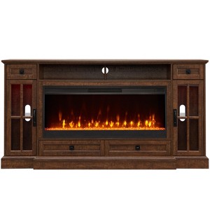 OKD 70" Fireplace TV Stand for 80 Inch TV, Farmhouse TV Stand w/Door & Drawers, Dark Rustic Oak - 1 of 4