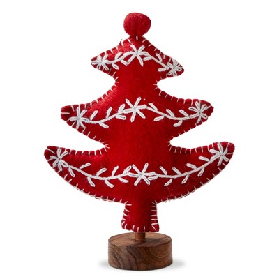TAG Red Felt Sprig Christmas Tree Decorations for Tabletop or Mantel Small 10.5 inch