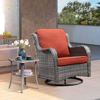 XIZZI Wicker Patio Furniture Set with 3-Seat Sofa, Swivel Rocking Armchairs & Ottomans & Side Table, Modular Sectional Outdoor Conversation Sofa Set
