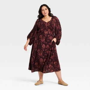 Women's Bishop Long Sleeve Midi A-Line Dress - Ava & Viv™ - 1 of 3