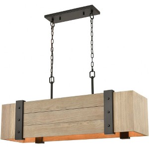 Elk Home Wooden Crate 5 - Light Island Pendant Light in  Oil Rubbed Bronze/Natural Wood - 1 of 2