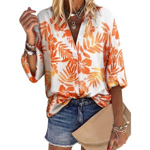 Nlife Women Pineapple Printed Lapel Collar Half Sleeves Buttons Down Blouse Shirt - 1 of 4