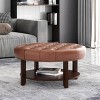 CAVINAS Modern Round PU Leather Ottoman Bench with Storage Shelf,Upholstered Wooden Storage Ottoman for Living Room - 2 of 4