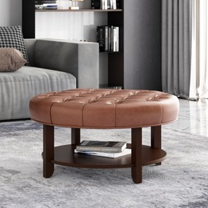 Sapphtopaz Modern Ottoman with Open Storage Shelf PU Upholstered Foot Stool with Button Tufted Wood Shoe Storage Bench for Living Room,Bedroom - 1 of 4