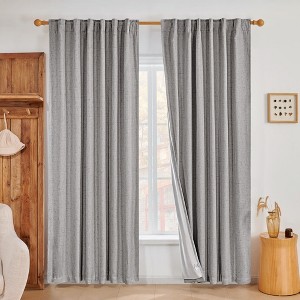 Deconovo Faux Linen Blackout Curtains 2 Panels Back Tab Rod Pocket - 1 of 4