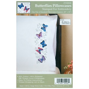 Tobin Stamped For Embroidery Pillowcase Pair 20"X30"-Butterflies - 1 of 2