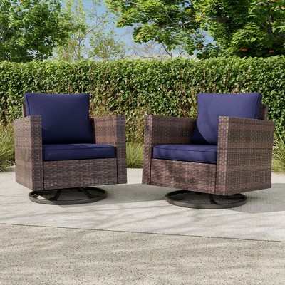 Sonkuki 2-Piece Patio Chair Set Brown Rattan Swivel Rocking Chair Set, Outdoor Furniture PE Wicker Set