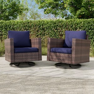 Sonkuki 2-Piece Patio Chair Set Brown Rattan Swivel Rocking Chair Set, Outdoor Furniture PE Wicker Set - 1 of 4