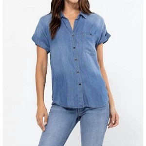 Women's Cuffed Sleeve Tencel Button Up Shirt - sneak peek - 1 of 2