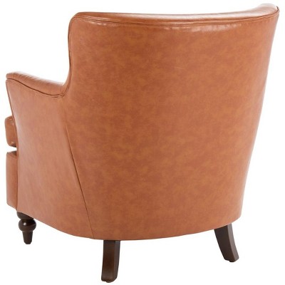 Cognac Faux Leather Flared Arm Accent Chair with Walnut Legs