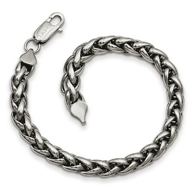 Black Bow Jewelry Men's Stainless Steel 7mm Polished Spiga Chain 8.5 Inch