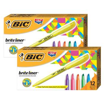 BIC® Brite Liner Highlighters Markers, Assorted Colors, Chisel Tip, 12 Per Pack, 2 Packs