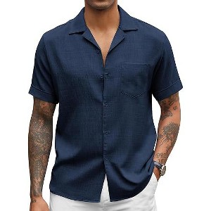 COOFANDY Mens Casual Short Sleeve Button Down Shirts Cuban Linen Textured Shirt Summer Beach Wear S-XXXL - 1 of 4