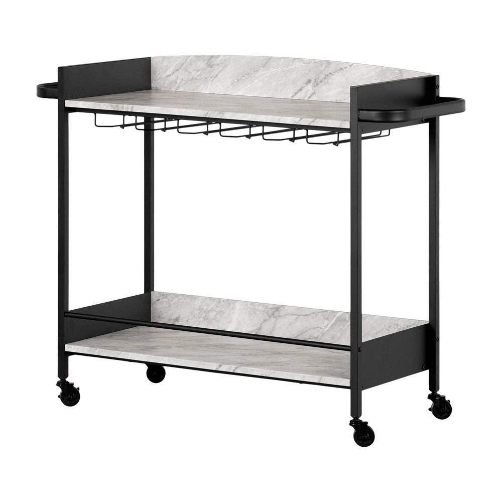 Photos - Other Furniture City Life Bar Cart with Wine Glass Rack Black/Faux Carrara Marble - South