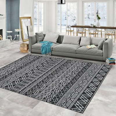 Acekool 8x10 Boho Rug - Washable Geometric Carpet with Non-Slip Backing