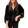 Womens Velvet Tops 3/4 Lantern Sleeve V Neck Flowy Blouse Elbow Sleeve Fall Blouse Elegant Velvet Shirts Christmas Party Holiday Tunic Shirts - 4 of 4