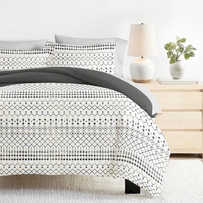 8PC Bedding Bundle, Patterned Duvet Cover, White Comforter and Solid Sheet Set - Becky Cameron