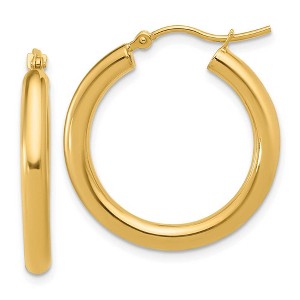 Black Bow Jewelry 3mm Round Hoop Earrings in 10k Yellow Gold, 26mm (1 Inch) - 1 of 4
